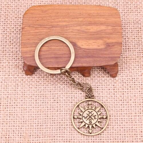 20pcs New Fashion Keychain 36x27mm circle compass Pendants DIY Men Jewelry Car Key Chain Ring Holder Souvenir For Gift