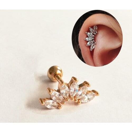 New Popular Stainless Steel Barbell Helix Piercing Tiny Mosaic AAA Cz Conch Screw Tragus Stud Ear Piercing Jewelry
