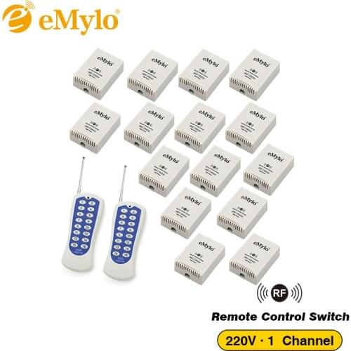 EMylo AC 220V 3000W 30A White&Blue Transmitter 15X 1 Channel Relays Switch, Smart Wireless Remote Control Light Switch 433Mhz