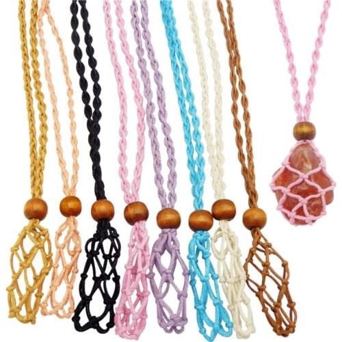 Braided Quartz Crystal Raw Necklace Cord Replacement Stone Holder Wax Rope Rough Adjustable Net Bag Jewelry Making Accessory