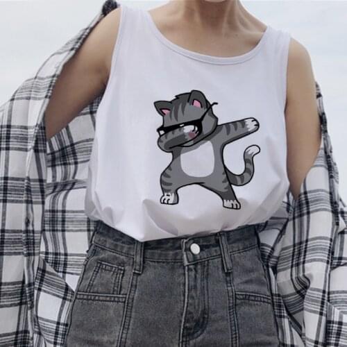 Casual White Women Camisole Funny Cartoon Covering Eyes Print Harajuku Summer Tank Tops Vest Plus Size Sleeveless Femme T-Shirts