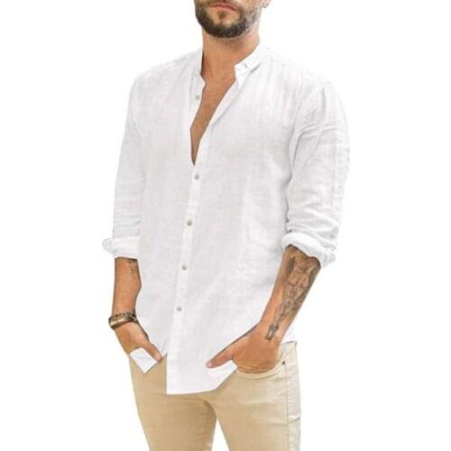 Casual Men Shirt Solid Color Buttons Autumn Stand Collar Long Sleeve All Match Shirt for Party Men Clothing Daily wear Grey xxxl