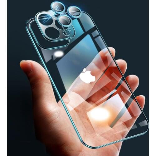 Real Lens Protection Cover for iPhone 12 Pro Max Luxury Plating Transparent Silicone Square Cover for iPhone 11 Pro Max 12 Mini