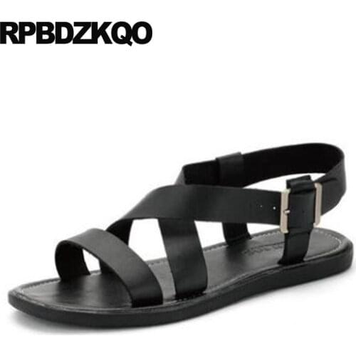 Roman Men Gladiator Sandals Summer Strap Designer Famous Brand 2018 Flat Open Toe Casual Black Outdoor Leather Beach Shoes