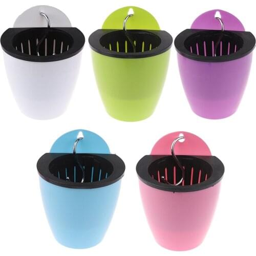 Self Watering Solid Color Flower Pot Wall Hanging Resin Automatic Plastic Planter Durable For Garden Balcony With Hook