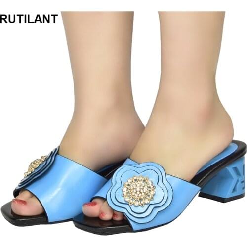 Latest African Party Shoes Decorated with Rhinestone Plus Size Women Shoes 43 High Heels Sexy Ladies Open Toe Shoes Slip On