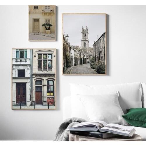 Old House Architecture Vintage Poster Nordic Wall Art Canvas Print City Landscape Painting Decorative Picture Modern Decoration