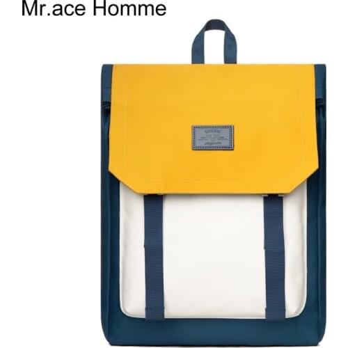 Waterproof Square 15inch Laptop Women Fashion School Backpack For Girl Yellow Mix Bluebrand College Bag Boy Travel Bagback Men
