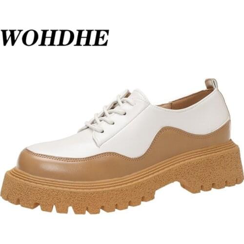 WOHDHE New British Shoes Womens Thick Soled Single Shoes Retro Round Lace up Brogues Vintage Casual Oxfords Shoes