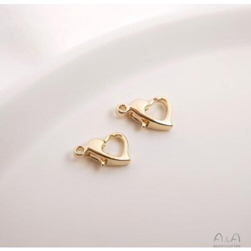 14k gold light gold love heart-shaped spring clasp lobster clasp diy handmade bracelet necklace clasp jewelry color preservation