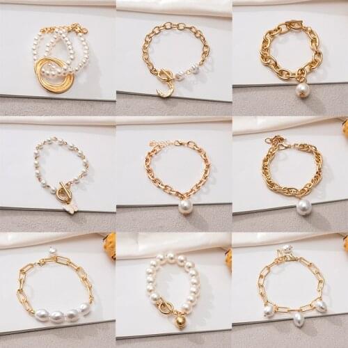 Fashion Vintage Beaded Pearls Chain Bracelet for Women Gold Color Metal Multilayer Bangle Bracelet 2021 Female Bohemia Jewelry