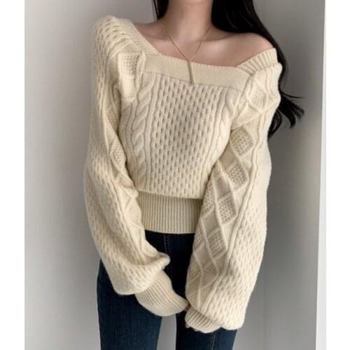 Fashion Twist Sweaters Women Oversized Y2K Winter Knitted Pullovers Female Lantern Sleeve Jumpers Streetwear Loose Outerwear