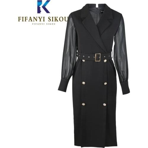 Black Blazer Dresses Women Stylish Double Breasted Suit Dress Jacket Elegant Long Sleeve Party Dress Female Spring Long Dress
