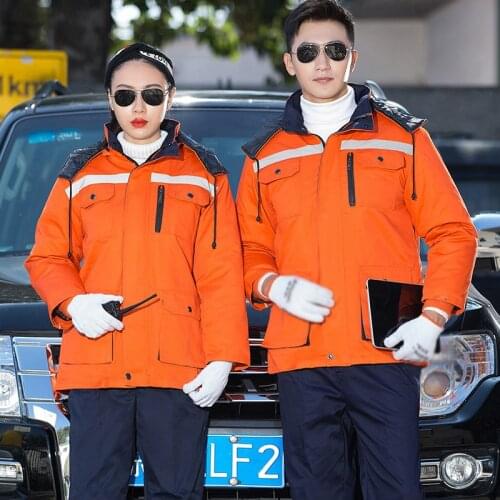 Winter men women Thick cotton padded jacket coat reflective safety uniform auto repair workshop welding suit mechanical outwear