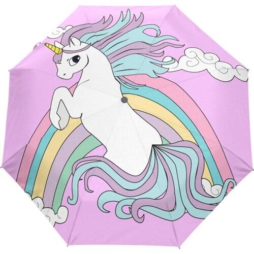 Lovely Unicorn Women Umbrellas Cartoon Girl Automatic Umbrella Rain Women Three Folding Travel Umbrella Rainbow parapluie