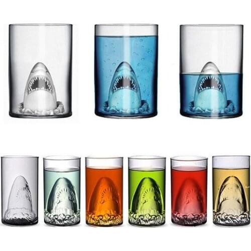 1PC Transparent Glass Cup Shark Glass Wine Milk Tea Water Breakfast Cup Mugs Double-layer Bar Wine Drinkware EJQ 1071