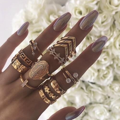 13pcs/Set Charm Vintage Boho Gold Color Bohemian Midi Finger Ring Set Punk Style Vintage Knuckle Ring Set Jewelry Gift