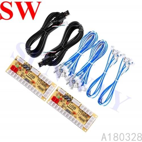 2PCS X Zero Delay Arcade USB ENCODER + 28PCS 4.8MM CABLES+2PCS USB CABLE FOR PC TO AMERICAN/ZIPPY JOYSTICK & LED/HAPP BUTTON