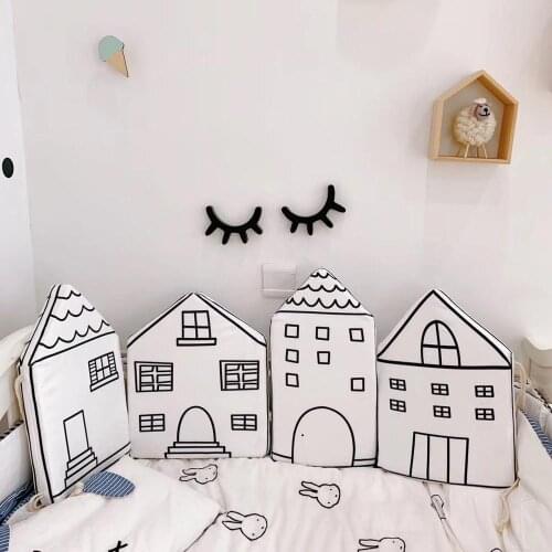 4Pcs/Set Nordic Style Baby Bed Safety Bumper Little House Pattern Crib Protection Infant Cot Newborn Bedding Ins Baby Bedding