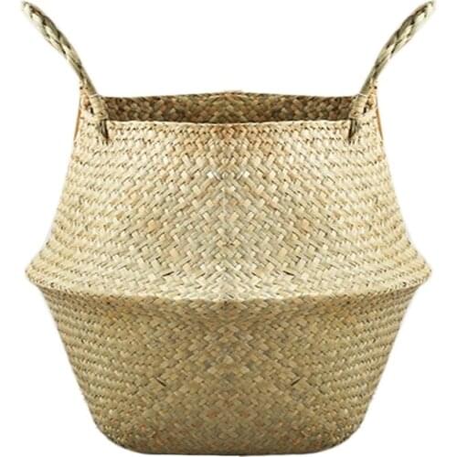 Handmade Bamboo Storage Basket Folding Clothes Laundry Basket Straw Wicker Rattan Seagrass Belly Hanging Garden Flower Pot Plant