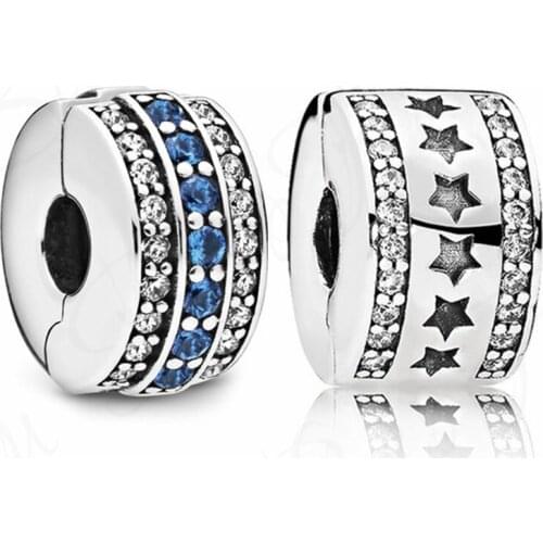 Baofu 925 Sterling Silver Fixed Clip Five-pointed Star Shiny Sapphire Charm Beads Suitable For Original Ladies Bracelet