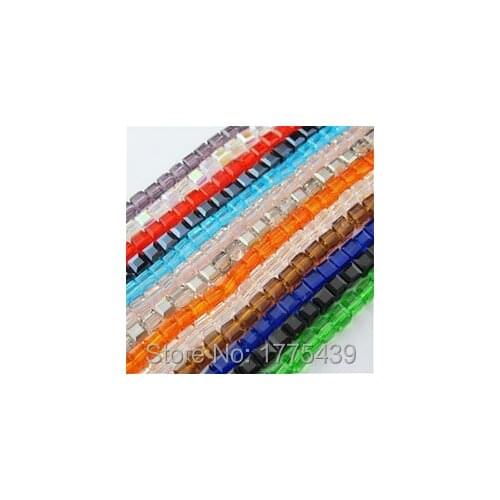 Free Shipping 100Pcs/Lot 4mm Square Faceted Glass Crystal Spacer Beads For Jewelry Making 15 Colors In Total