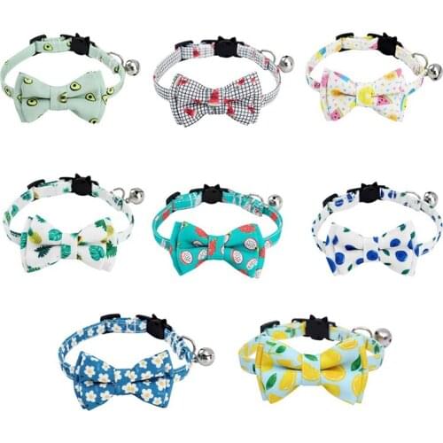 Safety Elastic Bowtie With Bell Small Dog Cat Collar Safe Soft Fruit Pattern Pet Products Dog Collar pet supplies