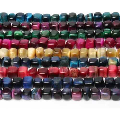 8mm Multiple Colour Tiger Eye Beads Natural Stone Beads Square Shape Loose Beads for Jewelry Making DIY Bracelet Necklace 15"