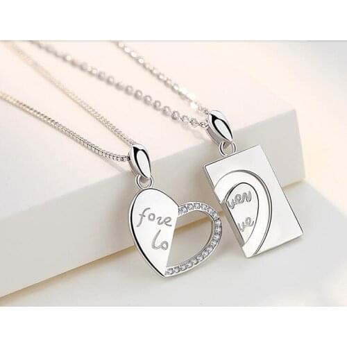 New female male couple pendant love heart clavicle chain necklace Valentines Day gift