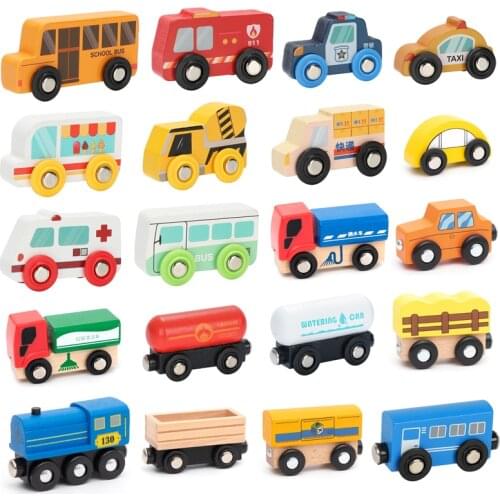 Childrens Toy car magnetic wooden scene car fire truck car ambulance compatible wooden BRIO train childrens toys