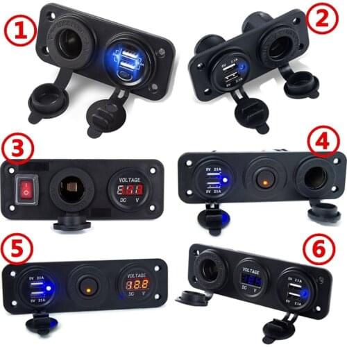 12V-24V Dual USB Charger + Cigarette Lighter +Voltmeter Car USB Socket with Independent on/Off 2.1+2.1A Car Fast Charger