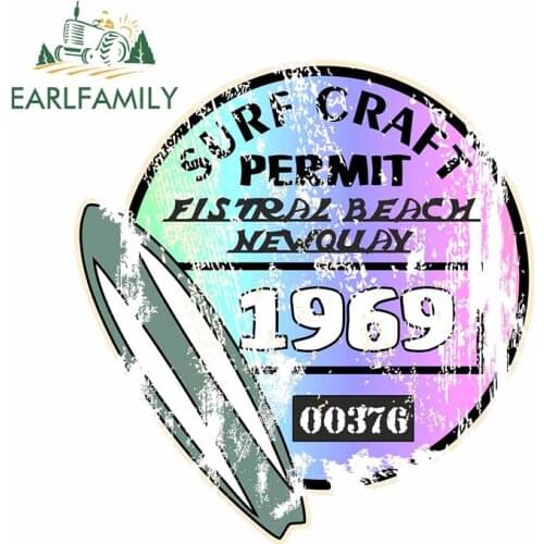 EARLFAMILY 13cm x 12.2cm Aged Surf Craft Permit Fistral Beach Newquay 1969 Surfing Design Vinyl Car Sticker Decal