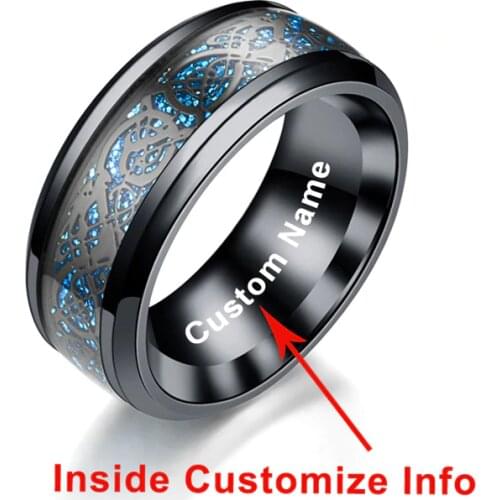 Custom name engrave RING Black Dragon blue carbon fiber wedding rings for women Stainless Steel men wholesale dropshipping