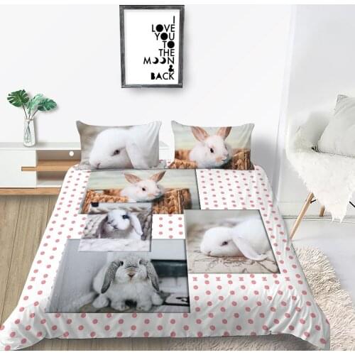 King Size 3D Bedding Set Rabbit Cute Sweet Pink Dots Duvet Cover For Girl Queen Twin Full Single Double Unique Design Bed Set
