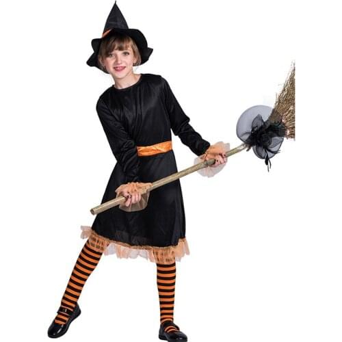 Halloween Stage Show Performance Costume Child Little Girl Witch Black Dress Holiday Gift Costume Party Cosplay Suit