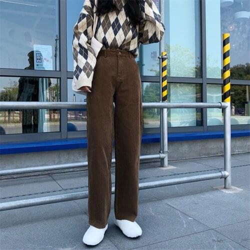 Limiguyue Vintage Corduroy Pants Women Straight Leg Pants High Waist Trousers Autumn Winter Casual Loose Long Pant Harajuku K150