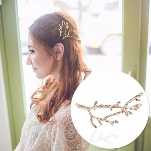 Trendy Plant Hairpin Clip For Women Vintage Tree Branches Enamel Wedding Hair Accessories Gold Metal Tiara Drop Shipping
