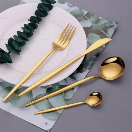 Golden Cutlery Set Stainless Steel Lunch Rainbow Tableware Western Fork Knife Spoon Travel Flatware Gold Dinnerware Dropshopping