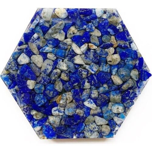 Natural Blue Lapis Beads Chips Figurine Resin Coaster Cup Mats Pads Non-slip Pad Table Home Decoration Statues 1pc Wholesale