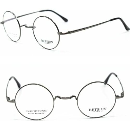 BETSION Vintage Pure Titanium Men Women Small Round 42 44mm Eyeglass Frames Glasses Full Rim Spectacles Myopia Dioptric Rx able