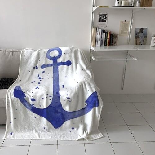 Anchor Watercolour Art Throw Blanket Picnic Travel Blanket Portable Soft Bedspread Microfiber Flannel Blankets for Beds