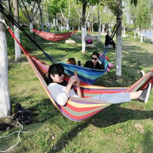 Portable Camping Hammock Leisure Hammock Indoor Outdoor Travel Chair Swing Garden Terrace Leisure Stripe Hammock Hanging Bed