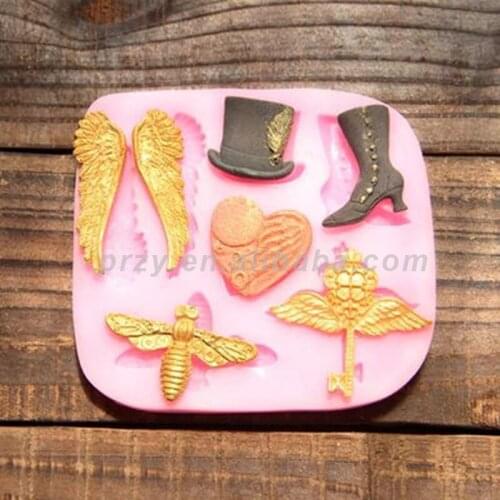 PRZY Fondant Cake Silicone Mold Knight Wind Wings Bee Key for Cake Decorations Moulds Silicone Rubber Eco-friendly 001