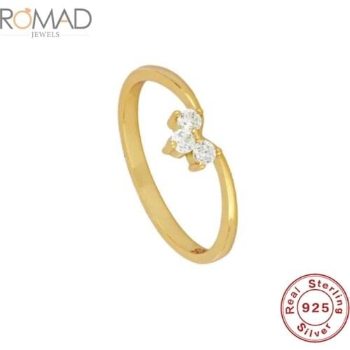 ROMAD INS Simple Triple Diamond Female Gold White Zircon Ring S925 Sterling Silver Rings For Women Fashion Jewelry Bague Femme