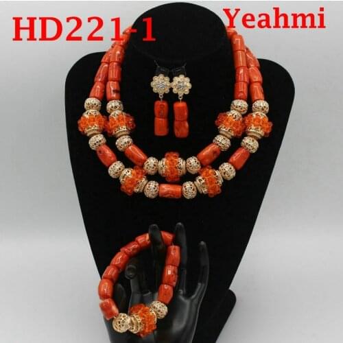Luxury Nigerian Wedding African Coral Beads Jewelry Set 2020 Bridal Indian Jewelry Set for Women Coral Free Shipping HD221-1