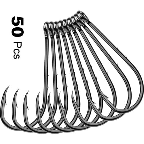 50pcs/lot Long Shank Fishing Hook 1#-6/0# High Carbon Steel Sharp Barbed Offset Narrow Bait Hook