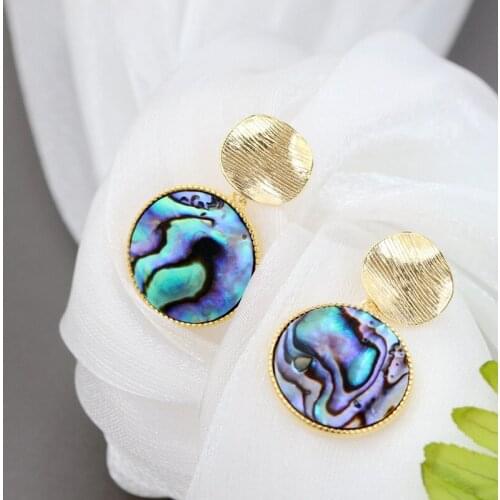Authentic 925 Sterling Silver Inlaid Natural Abalone Shell Circular Earring 18K Gold Plated Trendy Jewelry Gift Silver Earrings