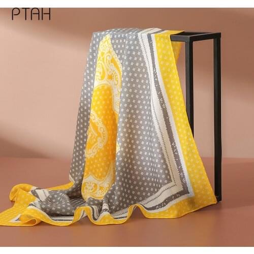 [PTAH] 73*73Cm Silk Scarf High Quality Casual Elegance 100% Mulberry Silk Scarf Lightweight Square Neckerchief Breathable Print