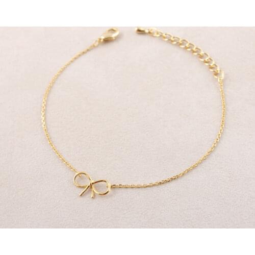 Shuangshuo Dainty Bow Bracelets for Women Brass Bracelet pulseras erkek bileklik Stainless Steel Bow Knot Charm Bracelet SL001