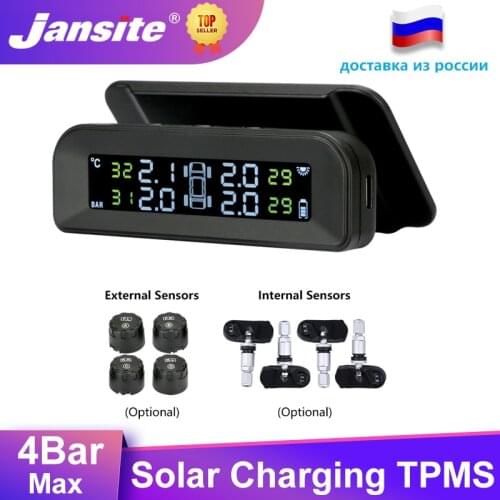 Jansite TPMS Original Wireless HD Solar Car Tire Pressure Alarm Monitor System Display turn on with the vibration with 4 Sensors